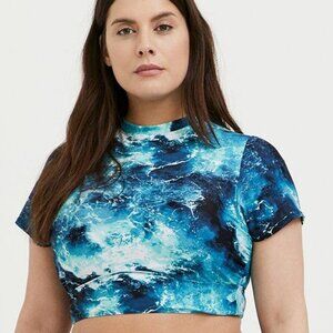 TORRID Blue Ocean crop top rashguard swimsuit sz 0;